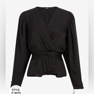 Express Satin V Neck Twist Front Peplum Top